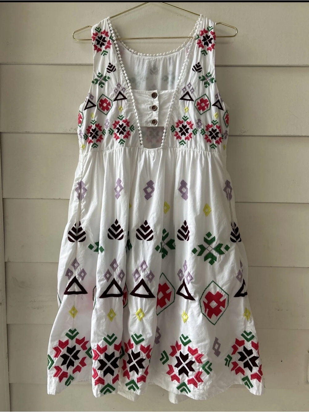 Anthropologie Dolly Embroiderd BOHO Women's Dress Pom-Pom Trim Sleeveless dress - Picture 6 of 12
